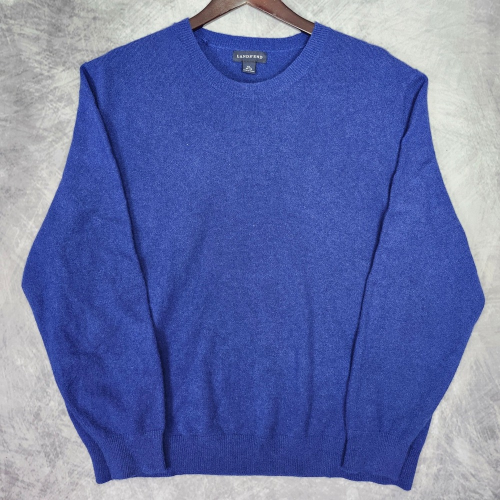 Lands End 100% Cashmere Sweater Mens XL Crewneck Cobalt Blue Luxury Capsule